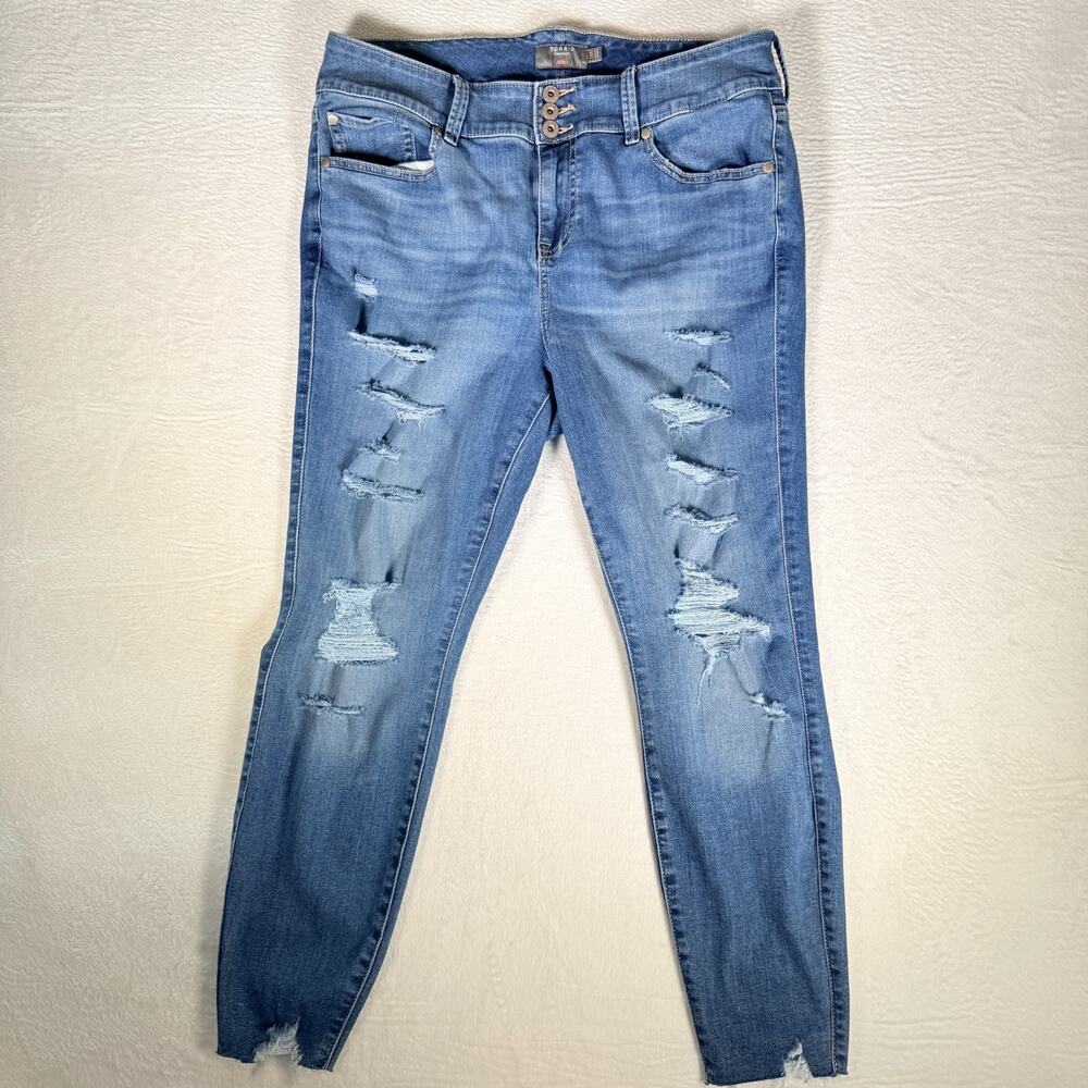 Torrid Jeggings Womens 18 Reg Blue Jeans Feel the Fit Stretch Distressed Edgy